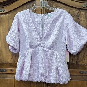 VENUS Lilac Textured V-Neck Peplum Blouse